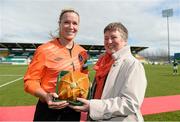 5 April 2014; Republic of Ireland goalkeeper Emma Byrne receives a golden cap from Niamh O'Donoghue, Chairperson WFAI, in honour of her record 106 international caps won. FIFA Women's World Cup Qualifier, Republic of Ireland v Germany, Tallaght Stadium, Tallaght, Co. Dublin. Picture credit: Barry Cregg / SPORTSFILE