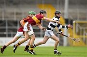 5 April 2014; James Maher, St.Kieran's College, in action against Niall Mullins, left, and Andrew Gaffney, Kilkenny CBS. Masita GAA All-Ireland Post Primary Schools Croke Cup Final, Kilkenny CBS v St. Kieran's College, Kilkenny. Nowlan Park, Kilkenny. Picture credit: Pat Murphy / SPORTSFILE