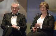 19 November 2005; Hall of Fame award winner Mary Wheatley, from Laois, alongside An Taoiseach Bertie Ahern TD, at the O'Neills TG4 Ladies GAA All-Star Awards. Citywest Hotel, Dublin. Picture credit: Ray McManus / SPORTSFILE