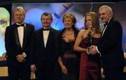 19 November 2005; Claire Egan, from Mayo, 2nd from right, is presented with her All Star award by An Taoiseach Bertie Ahern TD, and Geraldine Giles, President of the Ladies Gaelic Football Association, in the company of Tony Towell of O'Neills, left, and Pol O Gallchoir of TG4, 2nd from left, at the O'Neills TG4 Ladies GAA All-Star Awards. Citywest Hotel, Dublin. Picture credit: Ray McManus / SPORTSFILE