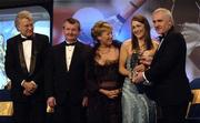 19 November 2005; Ruth Stevens, from Galway, 2nd from right, is presented with her All Star award by An Taoiseach Bertie Ahern TD, and Geraldine Giles, President of the Ladies Gaelic Football Association, in the company of Tony Towell of O'Neills, left, and Pol O Gallchoir of TG4, 2nd from left, at the O'Neills TG4 Ladies GAA All-Star Awards. Citywest Hotel, Dublin. Picture credit: Ray McManus / SPORTSFILE