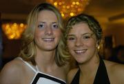 19 November 2005; Cork footballers Juliette Murphy, left, and Valerie Mulcahy, who both won All Star awards, at the O'Neills TG4 Ladies GAA All-Star Awards. Citywest Hotel, Dublin. Picture credit: Brendan Moran / SPORTSFILE