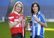 22 November 2005; Captain's Aisling Farrelly, Ballyboden St. Enda's, right, and Aine Gilsenan, Donaghmoyne, at a photocall ahead of the Ladies All-Ireland Senior Club Football Final which will take place on Sunday, 27th November. Croke Park, Dublin. Picture credit: Brian Lawless / SPORTSFILE