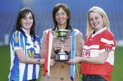 22 November 2005; Captain's Aisling Farrelly, Ballyboden St. Enda's, right, and Aine Gilsenan, Donaghmoyne, left, with Helen O'Rourke, CEO of the Ladies Gaelic Football Association, at a photocall ahead of the Ladies All-Ireland Senior Club Football Final which will take place on Sunday, 27th November. Croke Park, Dublin. Picture credit: Brian Lawless / SPORTSFILE