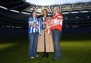 22 November 2005; Captain's Aisling Farrelly, Ballyboden St. Enda's, left, and Aine Gilsenan, Donaghmoyne, right, with Helen O'Rourke, CEO of the Ladies Gaelic Football Association, at a photocall ahead of the Ladies All-Ireland Senior Club Football Final which will take place on Sunday, 27th November. Croke Park, Dublin. Picture credit: Brian Lawless / SPORTSFILE