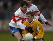 27 November 2005; Karl Stewart, St Galls, in action against Michael McGoldrick, Bellaghy. Ulster Club Senior Football Championship Final, Bellaghy v St. Galls, Healy Park, Omagh, Co. Tyrone. Picture credit: Damien Eagers / SPORTSFILE
