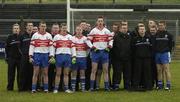 27 November 2005; The Bellaghy squad stand for the national anthem Amhran na bhFliann. Ulster Club Senior Football Championship Final, Bellaghy v St. Galls, Healy Park, Omagh, Co. Tyrone. Picture credit: Damien Eagers / SPORTSFILE