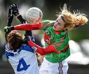 6 April 2014; Deirdre Doherty, Mayo, in action against Joanne Geoghegan, Monaghan. TESCO Ladies National Football League, Round 7, Mayo v Monaghan, James Stephen's Park, Ballina, Co. Mayo. Picture credit: David Maher / SPORTSFILE