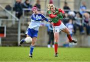 6 April 2014; Fiona McHale, Mayo, in action against Chritine Reilly, Monaghan. TESCO Ladies National Football League, Round 7, Mayo v Monaghan, James Stephen's Park, Ballina, Co. Mayo. Picture credit: David Maher / SPORTSFILE