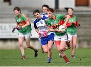 6 April 2014; Aileen Gilroy, Mayo, in action against Eileen McElroy, Monaghan. TESCO Ladies National Football League, Round 7, Mayo v Monaghan, James Stephen's Park, Ballina, Co. Mayo. Picture credit: David Maher / SPORTSFILE