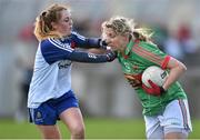 6 April 2014; Cora Staunton, Mayo, in action against Aoife McAnespie, Monaghan. TESCO Ladies National Football League, Round 7, Mayo v Monaghan, James Stephen's Park, Ballina, Co. Mayo. Picture credit: David Maher / SPORTSFILE