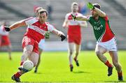 6 April 2014; Emmett McGuckin, Derry, in action against Seamus O'Shea, Mayo. Allianz Football League, Division 1, Round 7, Mayo v Derry, Elverys MacHale Park, Castlebar, Co. Mayo. Picture credit: Ray Ryan / SPORTSFILE