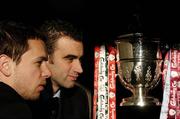28 November 2005; Captain's Dan Murray, right, Cork City, and Declan O'Brien, Drogheda United, at a photocall ahead of the FAI Carlsberg Cup final. Lansdowne Road, Dublin. Picture credit: David Maher / SPORTSFILE