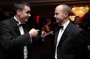 25 November 2005; Tyrone team-mates and All-Stars Ryan McMenamin, left and Peter Canavan in conversation at the 2005 Vodafone GAA All-Star Awards. Citywest Hotel, Dublin. Picture credit: Ray McManus / SPORTSFILE