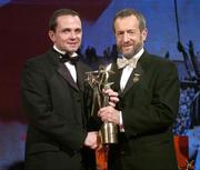25 November 2005; Davy Fitzgerald, from Clare, is presented with his Vodafone All-Star award by Sean Kelly, President of the GAA, at the 2005 Vodafone GAA All-Star Awards. Citywest Hotel, Dublin. Picture credit: Brendan Moran / SPORTSFILE