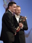 25 November 2005; Ryan McMenamin, from Tyrone, is presented with his Vodafone All Star award by Sean Kelly, President of the GAA, at the 2005 Vodafone GAA All-Star Awards. Citywest Hotel, Dublin. Picture credit: Ray McManus / SPORTSFILE