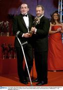 25 November 2005; Brian Dooher, from Tyrone, is presented with his Vodafone All-Star award by Sean Kelly, President of the GAA, at the 2005 Vodafone GAA All-Star Awards. Citywest Hotel, Dublin. Picture credit: Brendan Moran / SPORTSFILE