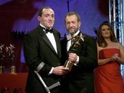 25 November 2005; Brian Dooher, from Tyrone, is presented with his Vodafone All-Star award by Sean Kelly, President of the GAA, at the 2005 Vodafone GAA All-Star Awards. Citywest Hotel, Dublin. Picture credit: Brendan Moran / SPORTSFILE