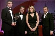 25 November 2005; David Collins, of Galway, is presented with the Young Hurler of the Year by Teresa Elder, Chief Executive, Vodafone Ireland, Noel Dempsey, TD, Minister for Communications, Marine and Natural Resources, and Sean  Kelly, President of the GAA, at the 2005 Vodafone GAA All-Star Awards. Citywest Hotel, Dublin. Picture credit: Brendan Moran / SPORTSFILE