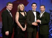 25 November 2005; Aaron Kernan, of Armagh, is presented with the Young Footballer of the Year by Teresa Elder, Chief Executive, Vodafone Ireland, and Noel Dempsey, TD, Minister for Communications, Marine and Natural Resources, and Sean Kelly, President of the GAA, at the 2005 Vodafone GAA All-Star Awards. Citywest Hotel, Dublin. Picture credit: Brendan Moran / SPORTSFILE