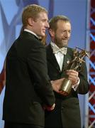 25 November 2005; Ollie Canning, from Galway, is presented with his Vodafone All-Star award by Sean Kelly, President of the GAA, at the 2005 Vodafone GAA All-Star Awards. Citywest Hotel, Dublin. Picture credit: Ray McManus / SPORTSFILE