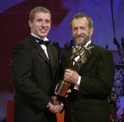 25 November 2005; Ollie Canning, from Galway, is presented with his Vodafone All Star award by Sean Kelly, President of the GAA, at the 2005 Vodafone GAA All-Star Awards. Citywest Hotel, Dublin. Picture credit: Brendan Moran / SPORTSFILE