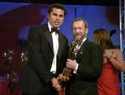 25 November 2005; Sean Og O hAilpin, from Cork, is presented with his Vodafone All-Star award by Sean Kelly, President of the GAA, at the 2005 Vodafone GAA All-Star Awards. Citywest Hotel, Dublin. Picture credit: Brendan Moran / SPORTSFILE