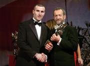 25 November 2005; Jerry O'Connor, from Cork, is presented with his Vodafone All-Star award by Sean Kelly, President of the GAA, at the 2005 Vodafone GAA All-Star Awards. Citywest Hotel, Dublin. Picture credit: Brendan Moran / SPORTSFILE