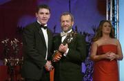 25 November 2005; Andy Mallon, from Armagh, is presented with his Vodafone All-Star award by Sean Kelly, President of the GAA, at the 2005 Vodafone GAA All-Star Awards. Citywest Hotel, Dublin. Picture credit: Brendan Moran / SPORTSFILE