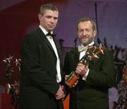 25 November 2005; Tomas O'Se, from Kerry, is presented with his Vodafone All-Star award by Sean Kelly, President of the GAA, at the 2005 Vodafone GAA All-Star Awards. Citywest Hotel, Dublin. Picture credit: Brendan Moran / SPORTSFILE
