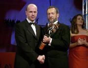 25 November 2005; Peter Canavan, from Tyrone, is presented with his Vodafone All-Star award by Sean Kelly, President of the GAA, at the 2005 Vodafone GAA All-Star Awards. Citywest Hotel, Dublin. Picture credit: Brendan Moran / SPORTSFILE