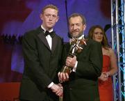 25 November 2005; Colm Cooper, from Kerry, is presented with his Vodafone All-Star award by Sean Kelly, President of the GAA, at the 2005 Vodafone GAA All-Star Awards. Citywest Hotel, Dublin. Picture credit: Brendan Moran / SPORTSFILE