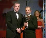 25 November 2005; Stephen O'Neill, from Tyrone, is presented with his Vodafone All-Star award by Sean Kelly, President of the GAA, at the 2005 Vodafone GAA All-Star Awards. Citywest Hotel, Dublin. Picture credit: Brendan Moran / SPORTSFILE