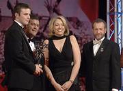 25 November 2005; David Collins, of Galway, is presented with the Young Hurler of the Year by Teresa Elder, Chief Executive, Vodafone Ireland and Noel Dempsey, TD, Minister for Communications, Marine and Natural Resources, and Sean Kelly, President of the GAA, at the 2005 Vodafone GAA All-Star Awards. Citywest Hotel, Dublin. Picture credit: Ray McManus / SPORTSFILE