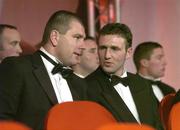 25 November 2005; Cork All-Stars Diarmuid O'Sullivan, left, and Pat Mulcahy in conversation at the 2005 Vodafone GAA All-Star Awards. Citywest Hotel, Dublin. Picture credit: Brendan Moran / SPORTSFILE