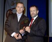 26 November 2005; Enda Loughlin, Westmeath, is presented with his Christy Ring Cup 'Hurling Champion 15' award by GAA President Sean Kelly. Nicky Rackard and Christy Ring Cup Awards. Croke Park, Jones Road, Dublin. Picture credit: Ray McManus / SPORTSFILE