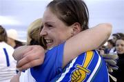 27 November 2005; Susan White, Ballyboden St. Enda's, is congratulated by her team-mate Tona Allen. Ladies Club All-Ireland Senior Football Championship Final, Ballyboden St. Enda's v Donaghmoyne, County Grounds, Drogheda, Co. Louth. Picture credit: Ray McManus / SPORTSFILE