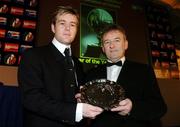 27 November 2005; Alan Kelly, left, winner of the Referee of the year award, with his father Pat, at the 2005 PFAI Awards. Burlington Hotel, Dublin. Picture credit: David Maher / SPORTSFILE