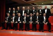 25 November 2005; At the 2005 Vodafone GAA All-Star Awards, were, back from left, Brian Dooher, Peter Canavan, Owen Mulligan, all Tyrone, Michael Greenan, Chairman of the Ulster Council, Stephen O'Neill, Tyrone, Aaron Kernan, Andy Mallon, both Armagh and Armagh manager Joe Kernan, and front, from left, Conor Gormley, Sean Cavanagh, both Tyrone, Tyrone manager Mickey Harte, Philip Jordan, Ryan McMenamin, both Tyrone, Paul McGrane ad Steven McDonnell, both Armagh. Citywest Hotel, Dublin. Picture credit: Ray McManus / SPORTSFILE