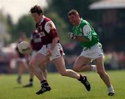 6 June 1999; Jarlath Fallon of Galway in action against Dermot Gordon of London during the Bank of Ireland Connacht Senior Football Championship Quarter-Final match between London and Galway at Páirc Smárgaid in Ruislip, London. Photo by Damien Eagers/Sportsfile