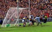 6 June 1999; Tipperary goalkeeper Brendan Cummins and team-mates Liam Sheedy, centre, and Fergal Heaney are beaten for a goal by a penalty from Clare goalkeeper David Fitzgerald, in the last minute to draw the game, during the Guinness Munster Senior Hurling Championship Semi-Final match between Clare and Tipperary at Páirc Uí Chaoimh in Cork. Photo by Ray McManus/Sportsfile