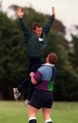 21 May 1999; Paul Wallace in a fitness test with fitness coach Craig White during Ireland Rugby squad training at Greystones RFC in Greystones, Wicklow. Photo by Matt Browne/Sportsfile