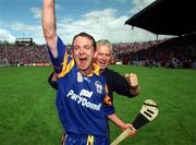 6 June 1999; Clare goalkeeper David Fitzgerald celebrates after the final whistle after his last minute penalty earned his side a draw in the Guinness Munster Senior Hurling Championship Semi-Final match between Clare and Tipperary at Páirc Uí Chaoimh in Cork. Photo by Ray McManus/Sportsfile