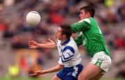 30 May 1999; Dermot McDermott of Monaghan in action against Seán Quinn of Fermanagh during the Bank of Ireland Ulster Senior Football Championship Preliminary Round match between Monaghan and Fermanagh at St Tiernach's Park in Clones, Monaghan. Photo by Damien Eagers/Sportsfile