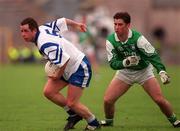 30 May 1999; Edwin Murphy of Monaghan gets past Raymond Gallagher of Fermanagh during the Bank of Ireland Ulster Senior Football Championship Preliminary Round match between Monaghan and Fermanagh at St Tiernach's Park in Clones, Monaghan. Photo by Damien Eagers/Sportsfile