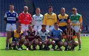 20 May 1999; Hurlers in attendance at the announcement by Guinness Ireland of their continued sponsorship of the All Ireland Hurling Championship are; back row, from left, Niall Rigney of Laois, Brian Corcorcan of Cork, Joe Quaid of Limerick, Brendan Cummins of Tipperary, Anthony Daly of Clare, and Brian Whelahan of Offaly. Front Row; Martin Storey of Wexford, Kevin Broderick of Galway, Tony Browne of Waterford, Conor McCann of Dublin, and DJ Carey of Kilkenny. Croke Park, Dublin. Photo by Ray McManus/Sportsfile