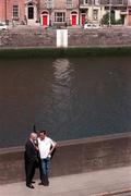 27 May 1999; Olympic Council of Ireland President Pat Hickey, left, and canoeist Ian Wiley chatting on the banks of the Liffey at the announcement that Adidas will be the official sportswear sponsor of the Irish Olympic team in Sydney 2000. Photo by Brendan Moran/Sportsfile