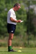 1 June 1999; Manager Mick McCarthy looks at his notebook during a Republic of Ireland training session at the AUL Complex in Clonshaugh, Dublin. Photo by Brendan Moran/Sportsfile