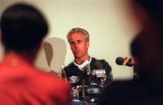 1 June 1999; Manager Mick McCarthy during a Republic of Ireland press conference at the Forte Crest Hotel, Dublin Airport. Photo by Brendan Moran/Sportsfile