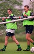 2 June 1999; Robbie Keane, left, and Kenny Cunningham during a Republic of Ireland training session at the AUL Complex in Clonshaugh, Dublin. Photo by Ray McManus/Sportsfile